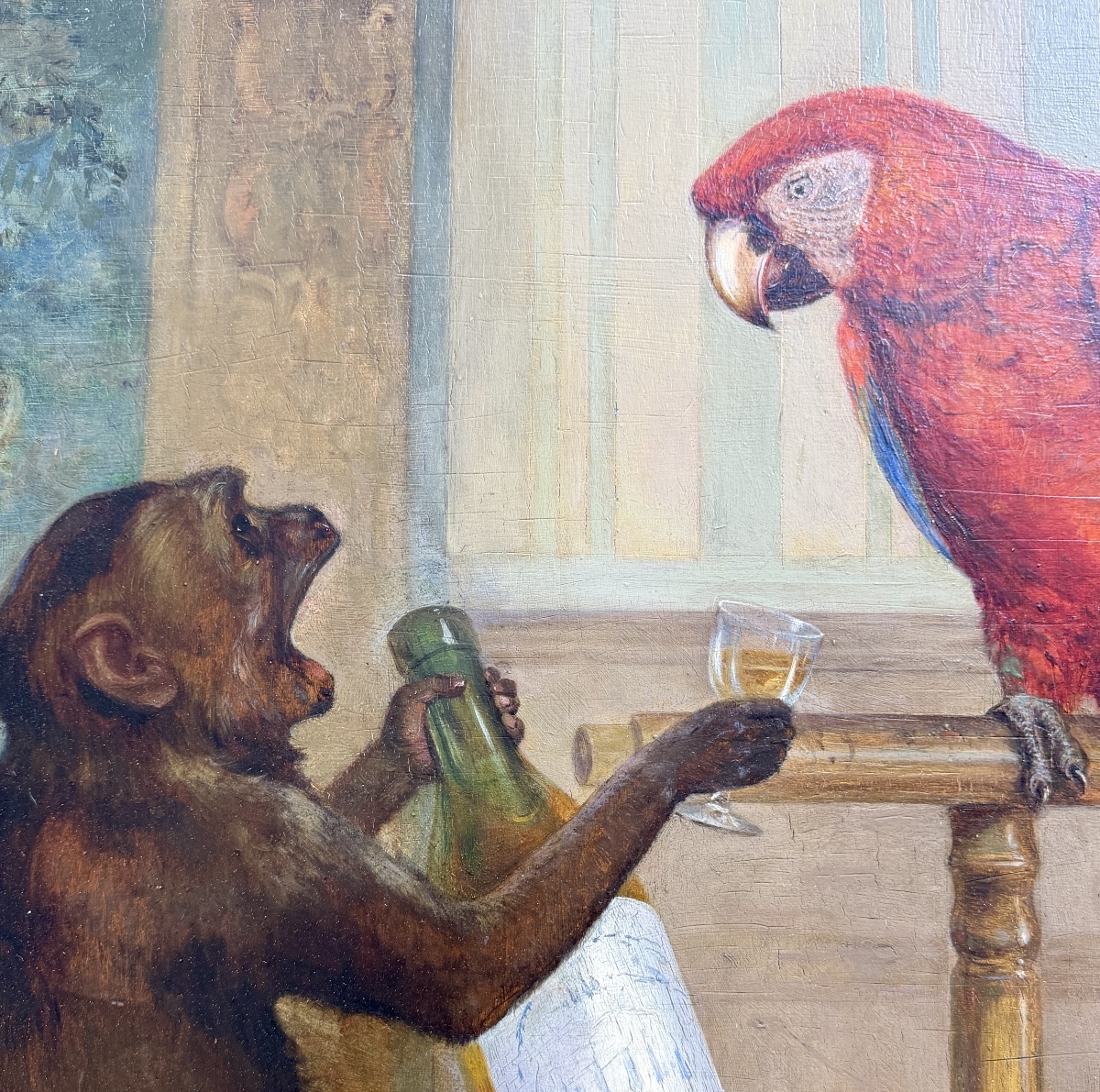 E. Baily HILDA - le singe et le perroquet. Huile sur panneau du XIXème siècle -photo-3