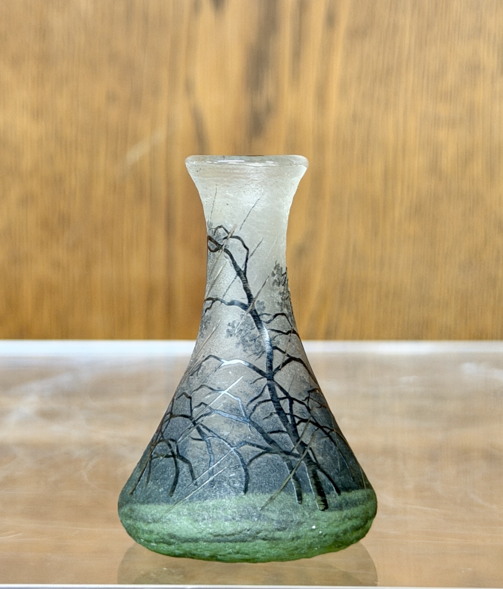 Daum Nancy—small Vase Decorated With A Rainy Landscape, Known As “pluviose.” Art Nouveau Period-photo-2