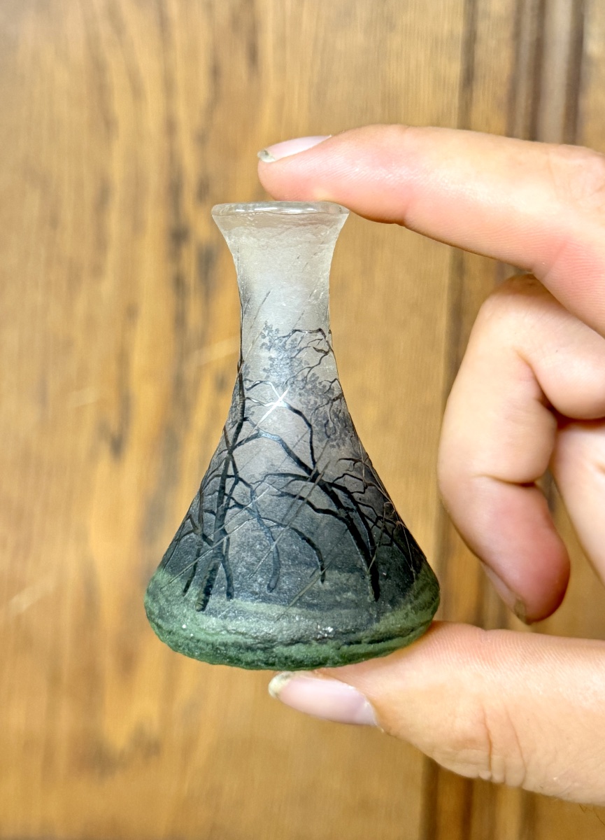 Daum Nancy—small Vase Decorated With A Rainy Landscape, Known As “pluviose.” Art Nouveau Period-photo-2