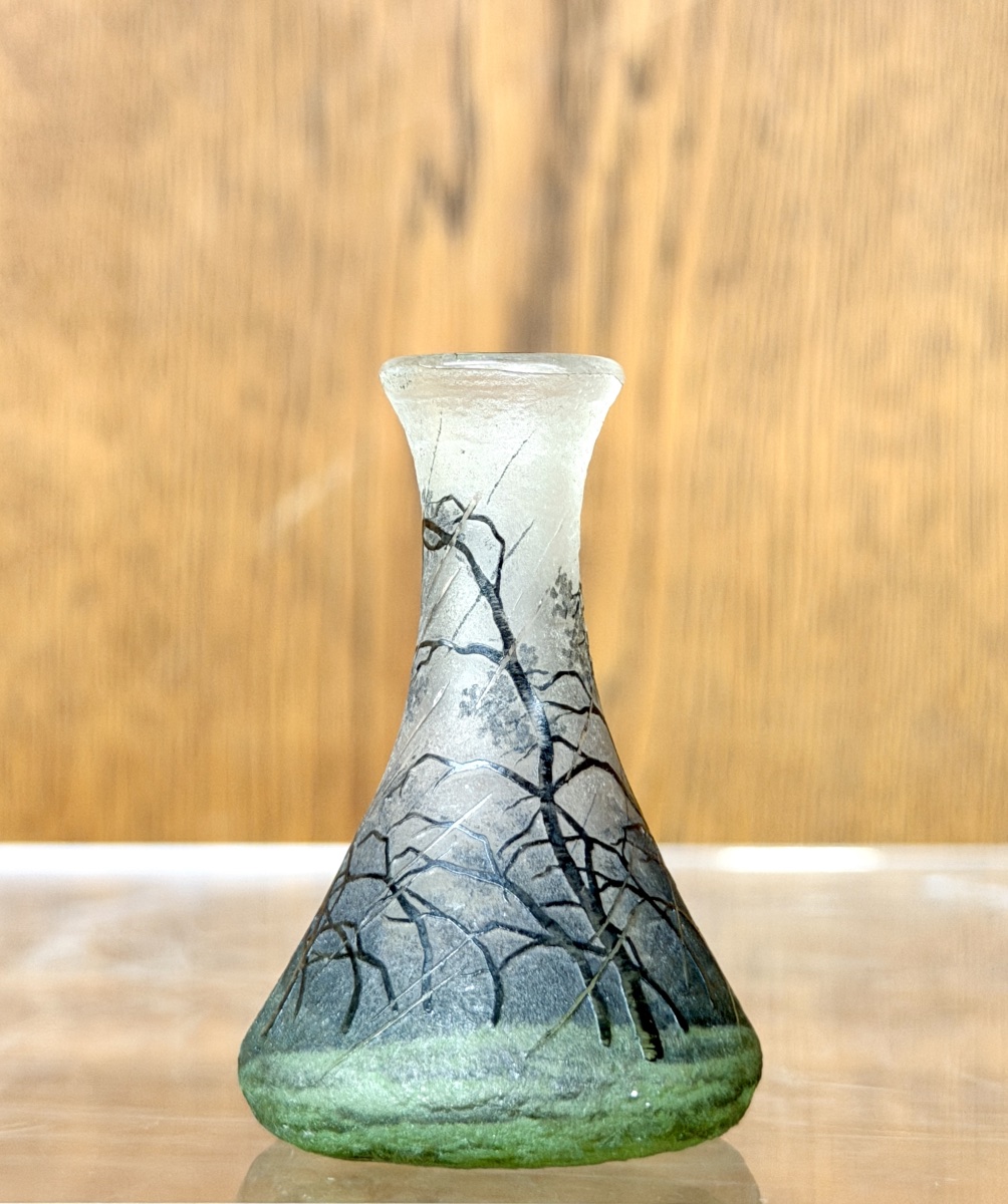 Daum Nancy—small Vase Decorated With A Rainy Landscape, Known As “pluviose.” Art Nouveau Period