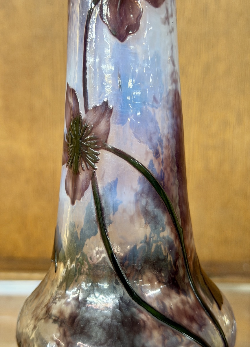 Daum Nancy - vase martelé à décor d’anémones violettes. Époque Art Nouveau-photo-5