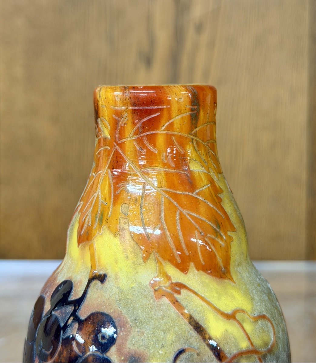 Daum Nancy—small Vase With Vines And Grapes, Art Nouveau Period-photo-2
