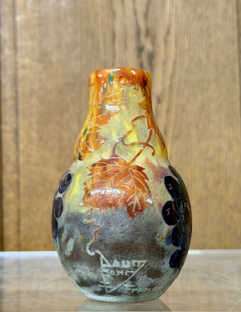 Daum Nancy—small Vase With Vines And Grapes, Art Nouveau Period-photo-4