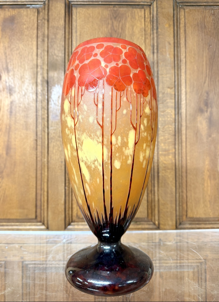CHARLES SCHNEIDER POUR LE VERRE FRANCAIS - GRAND VASE MODÈLE « Cardamines ». ART DÉCO-photo-2