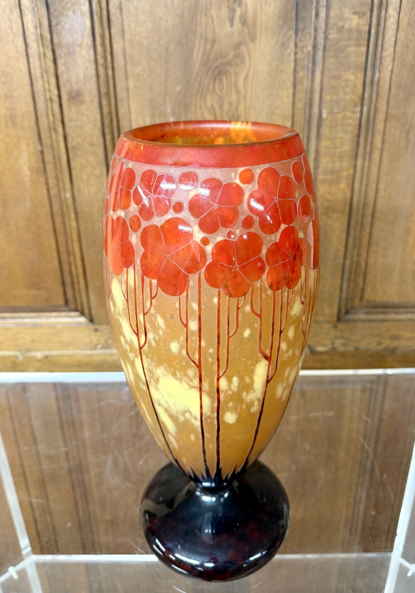 CHARLES SCHNEIDER POUR LE VERRE FRANCAIS - GRAND VASE MODÈLE « Cardamines ». ART DÉCO-photo-3