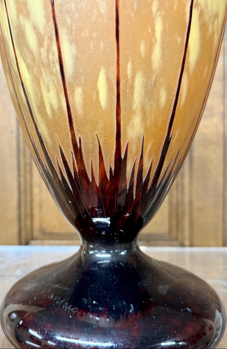 CHARLES SCHNEIDER POUR LE VERRE FRANCAIS - GRAND VASE MODÈLE « Cardamines ». ART DÉCO-photo-3