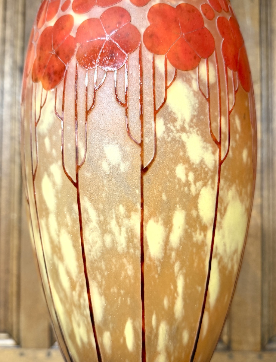 CHARLES SCHNEIDER POUR LE VERRE FRANCAIS - GRAND VASE MODÈLE « Cardamines ». ART DÉCO-photo-4