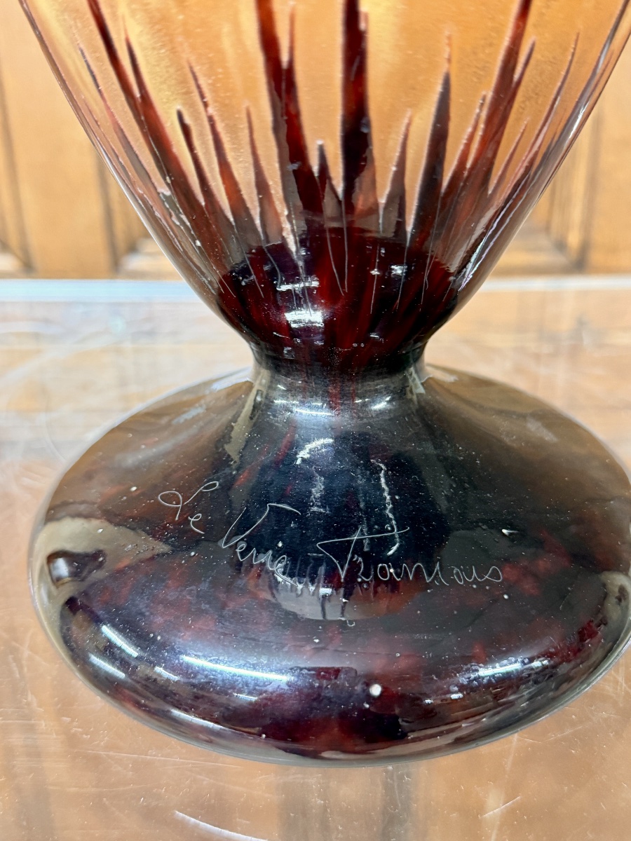 CHARLES SCHNEIDER POUR LE VERRE FRANCAIS - GRAND VASE MODÈLE « Cardamines ». ART DÉCO-photo-7