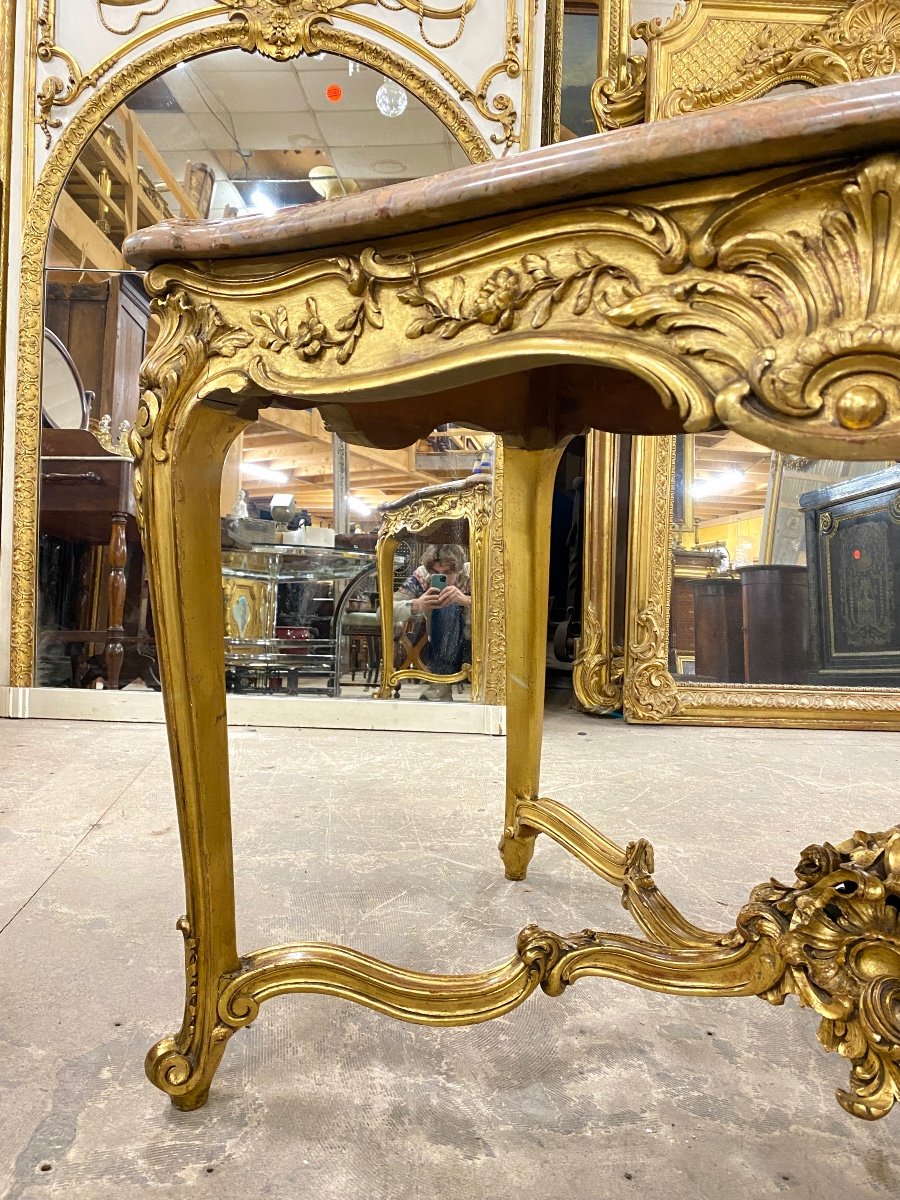 Console De Milieu Sculptée Toute Face, En Bois Doré De Style Louis XV. Napoléon III-photo-1