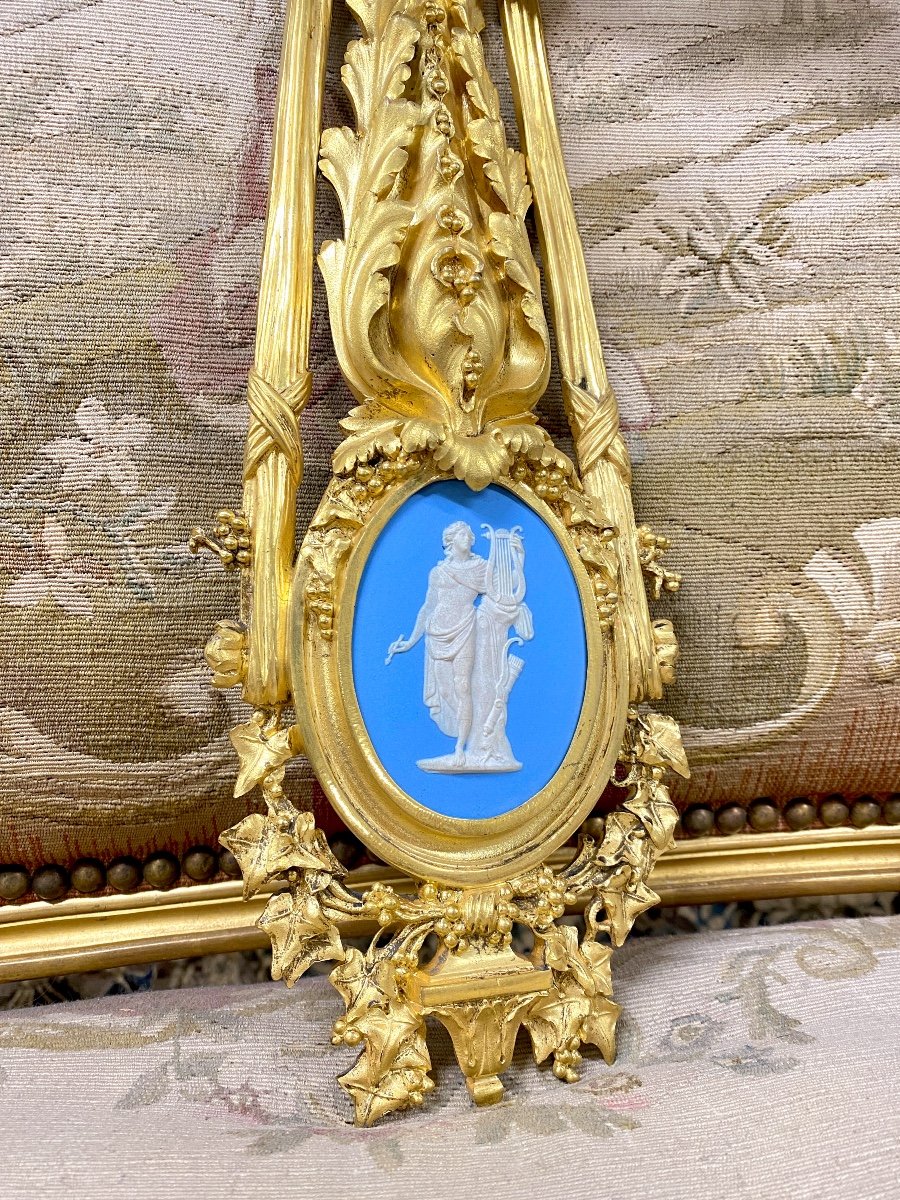 Paire d'Importantes Appliques En Bronze Doré Et Wedgwood, Napoléon III, dans le gout Beurdeley-photo-4