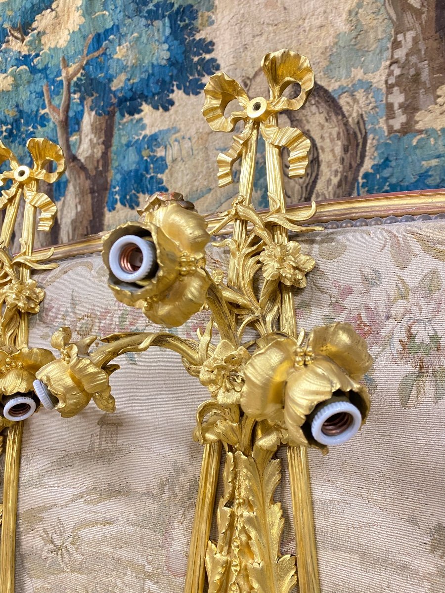 Pair Of Important Wall Lights In Gilt Bronze And Wedgwood, Napoleon III, In Beurdeley Style-photo-4
