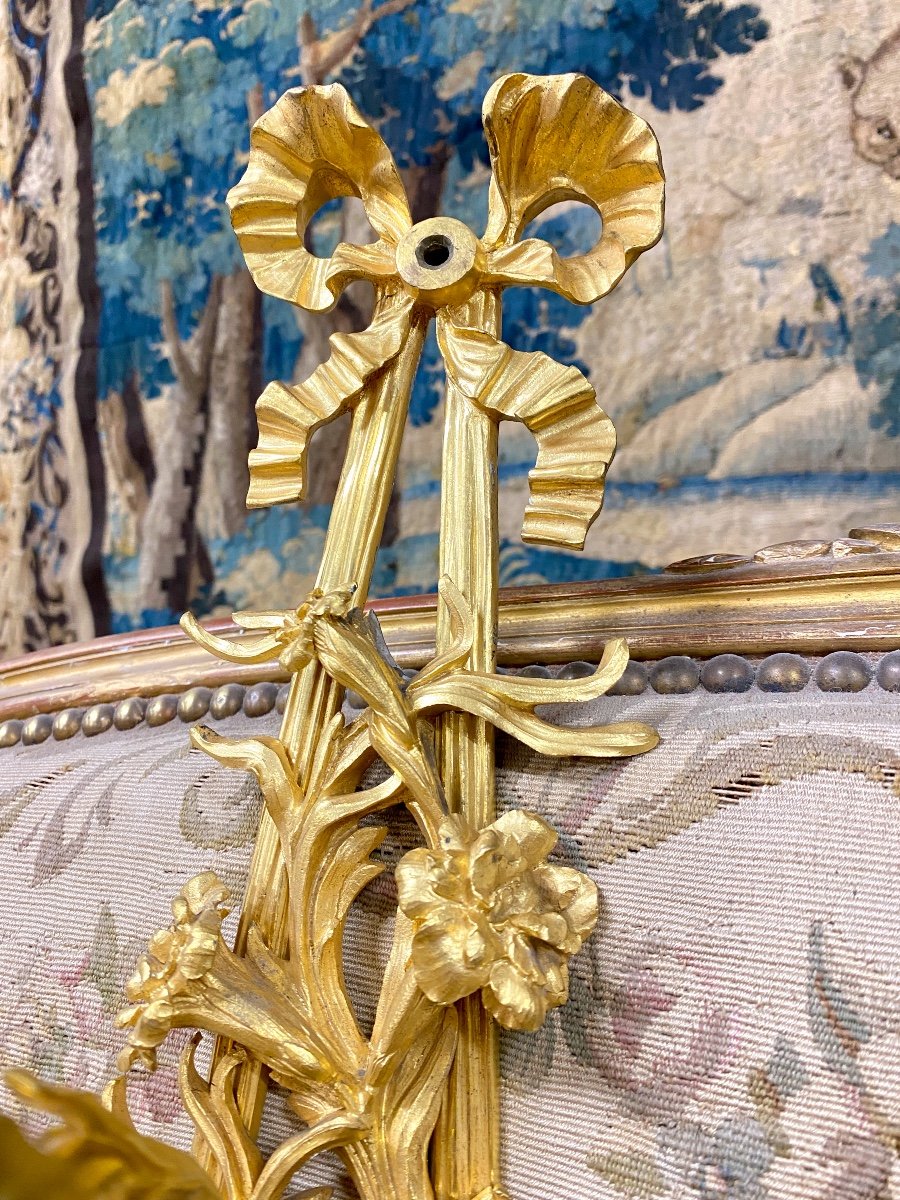 Paire d'Importantes Appliques En Bronze Doré Et Wedgwood, Napoléon III, dans le gout Beurdeley-photo-5