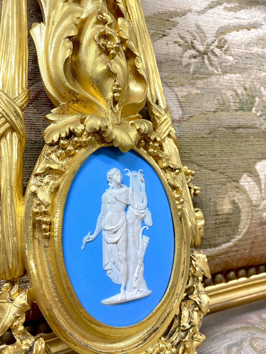 Paire d'Importantes Appliques En Bronze Doré Et Wedgwood, Napoléon III, dans le gout Beurdeley-photo-6