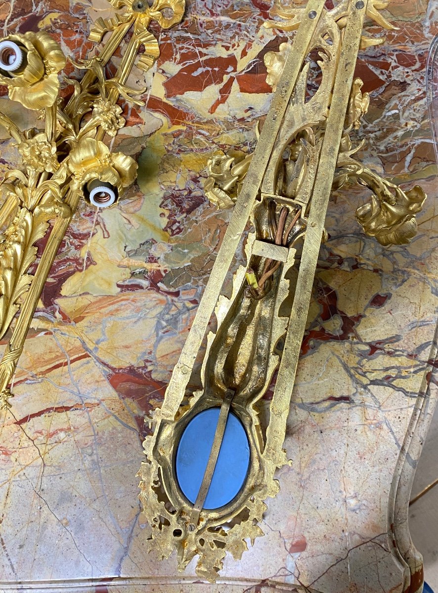 Pair Of Important Wall Lights In Gilt Bronze And Wedgwood, Napoleon III, In Beurdeley Style-photo-8