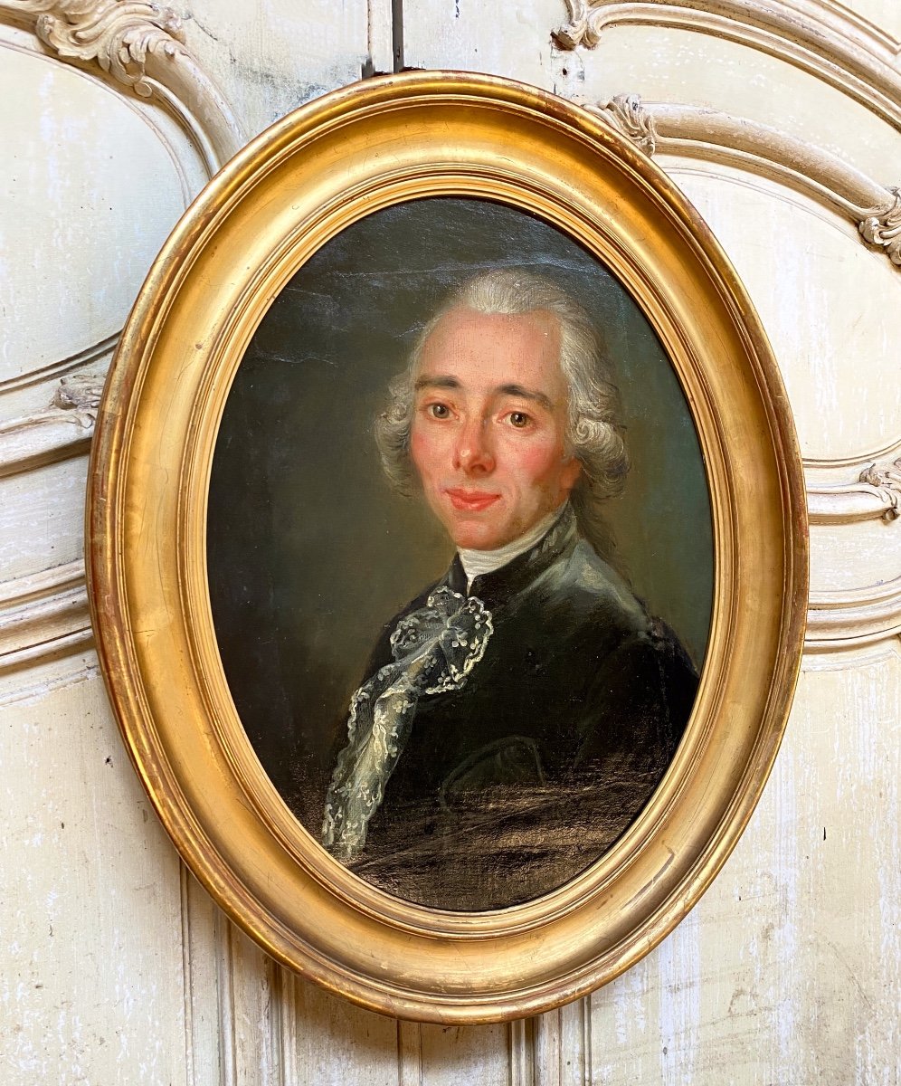 Huile Sur Toile Du XVIIIème Siècle, Portrait d'Homme d'époque Louis XVI-photo-2