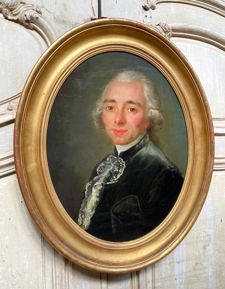 Huile Sur Toile Du XVIIIème Siècle, Portrait d'Homme d'époque Louis XVI-photo-2