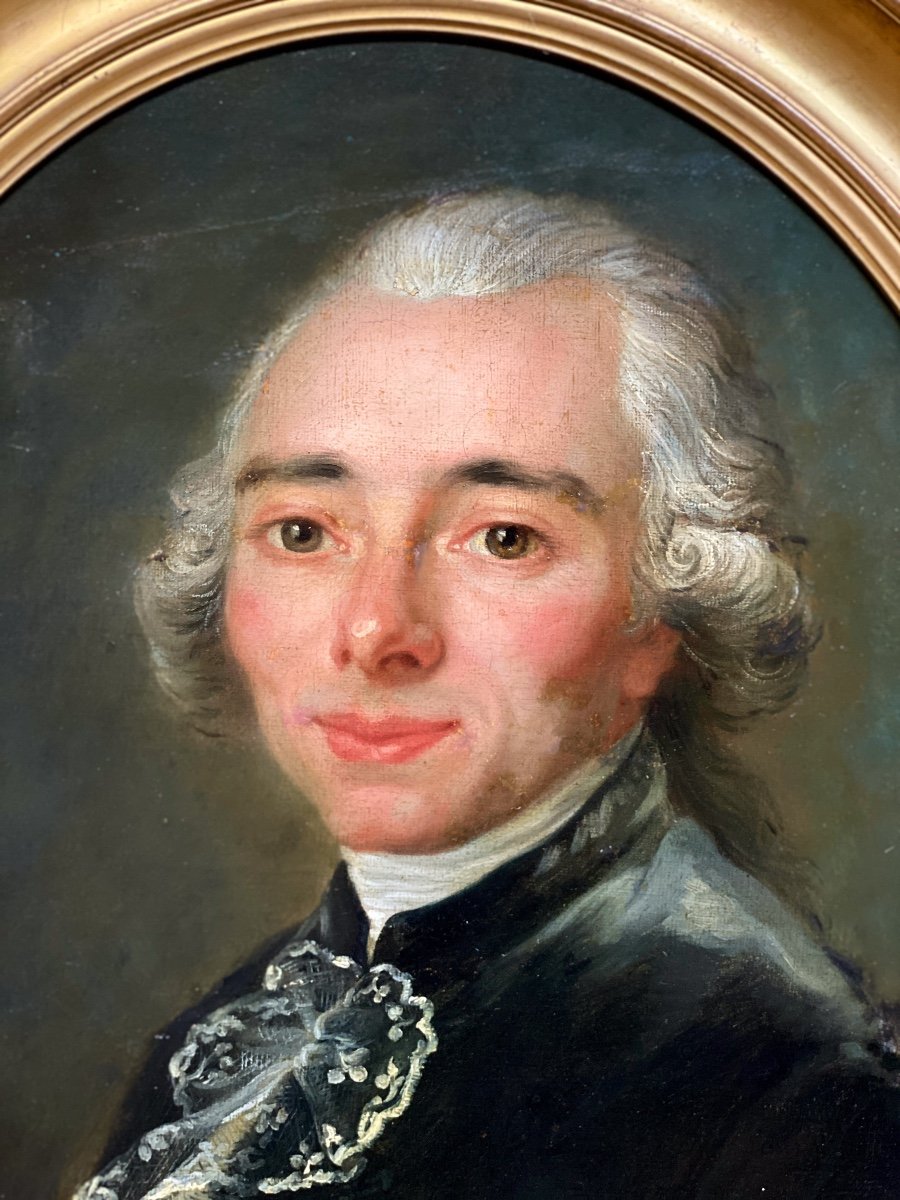 Huile Sur Toile Du XVIIIème Siècle, Portrait d'Homme d'époque Louis XVI-photo-3