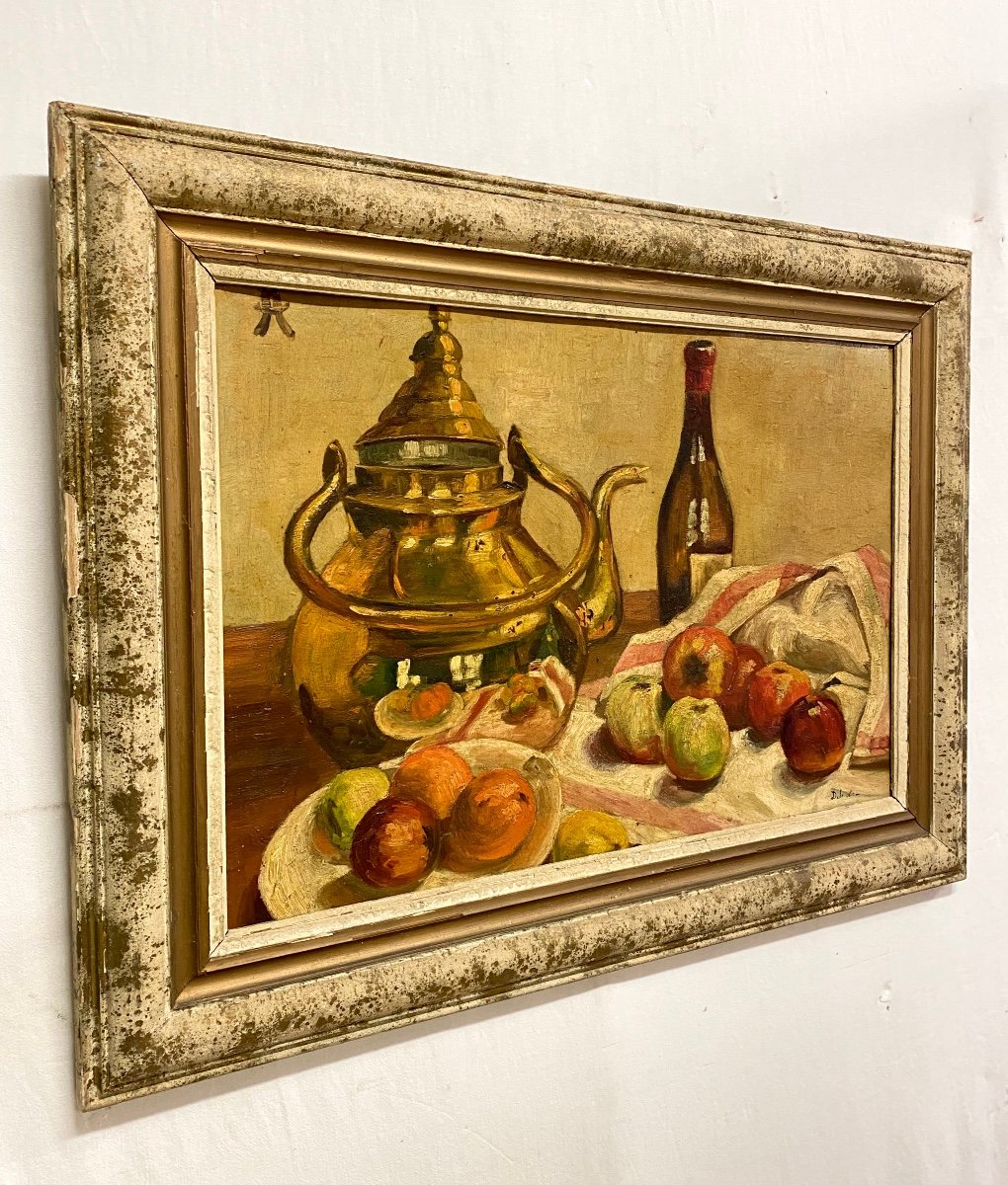 Still Life With Apples - Oil On Cardboard From The Early 20th Century-photo-1