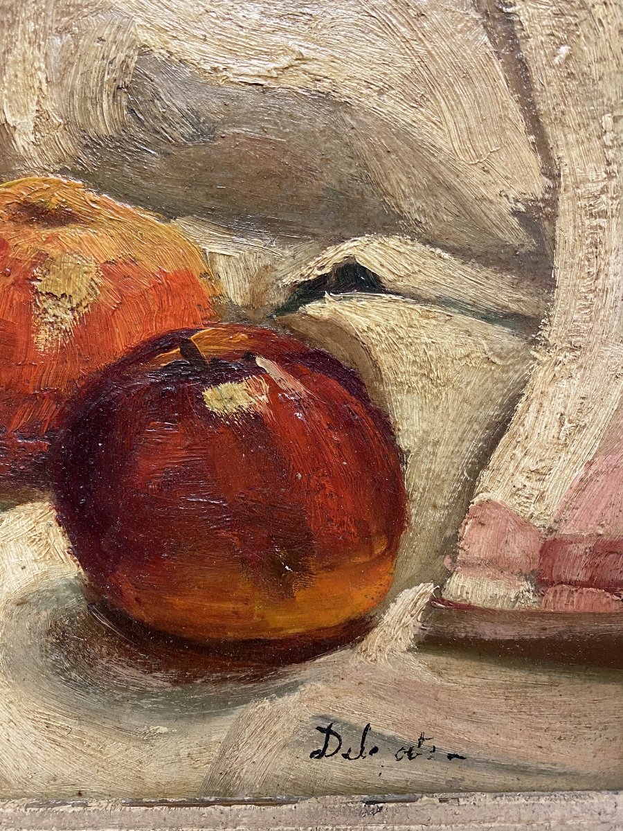 Still Life With Apples - Oil On Cardboard From The Early 20th Century-photo-3