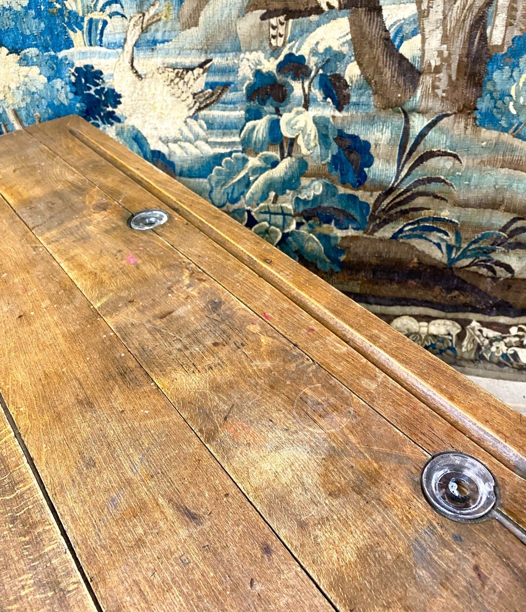 School Desk From The 1920s, Oak And Wrought Iron-photo-2