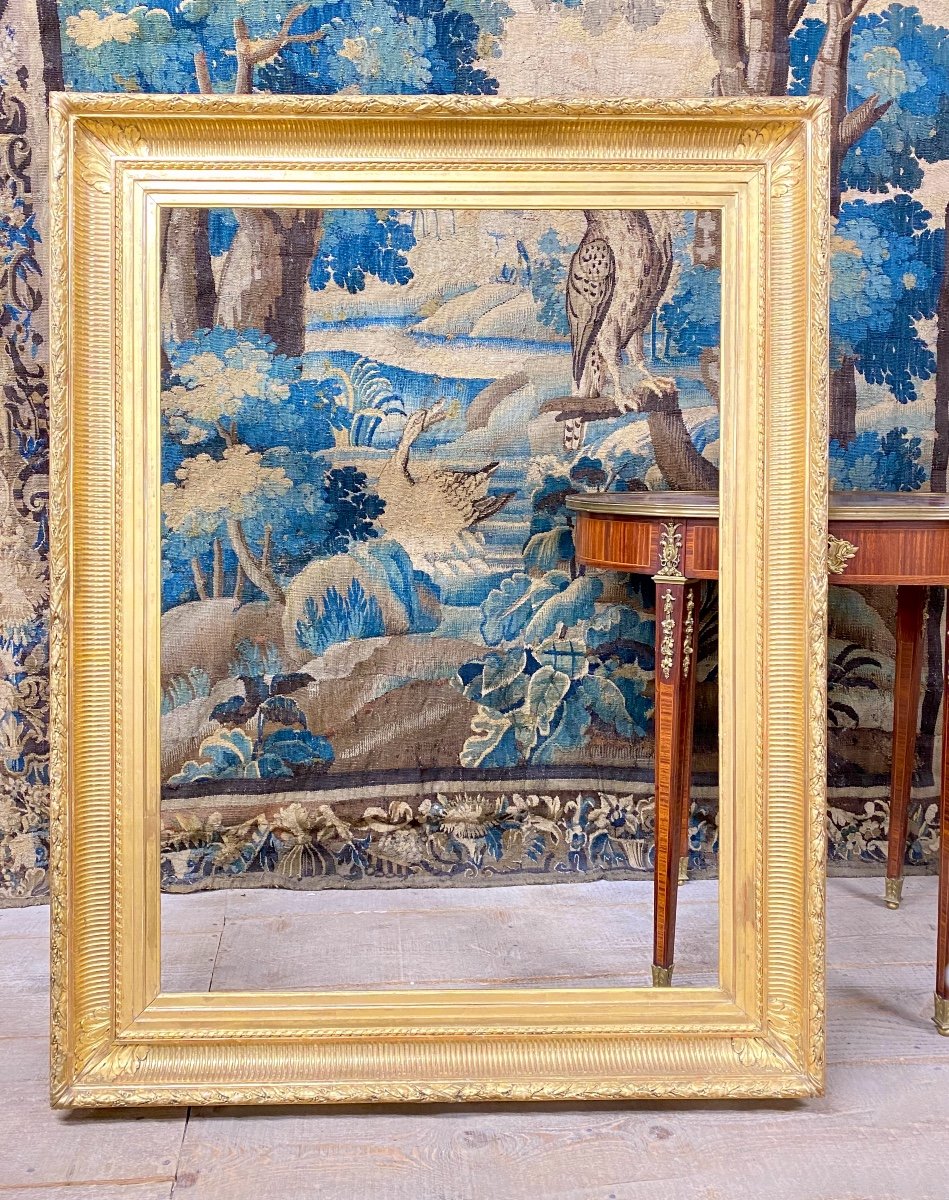 Large Frame In Golden Wood With Channels, Rebate: 101x73cm, Late 19th Century-photo-2