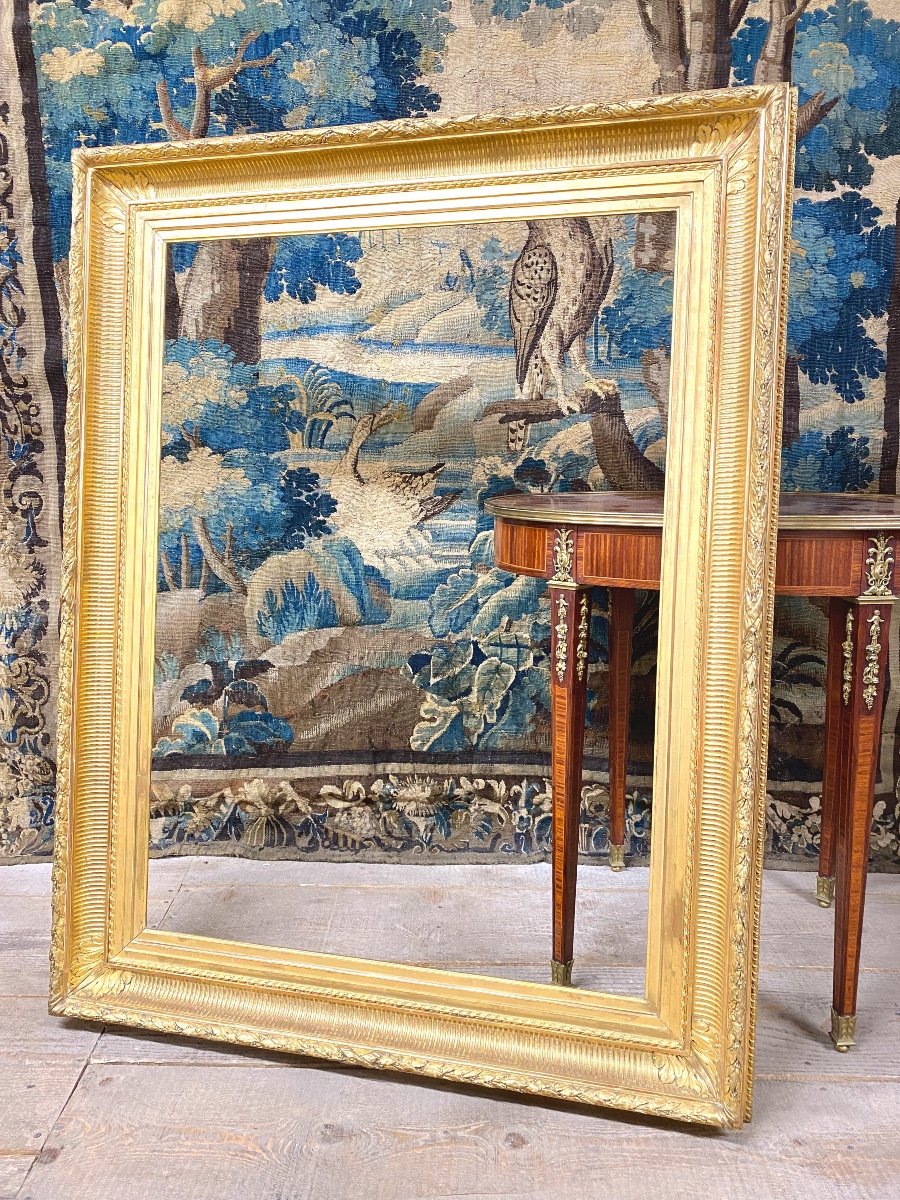 Large Frame In Golden Wood With Channels, Rebate: 101x73cm, Late 19th Century-photo-3