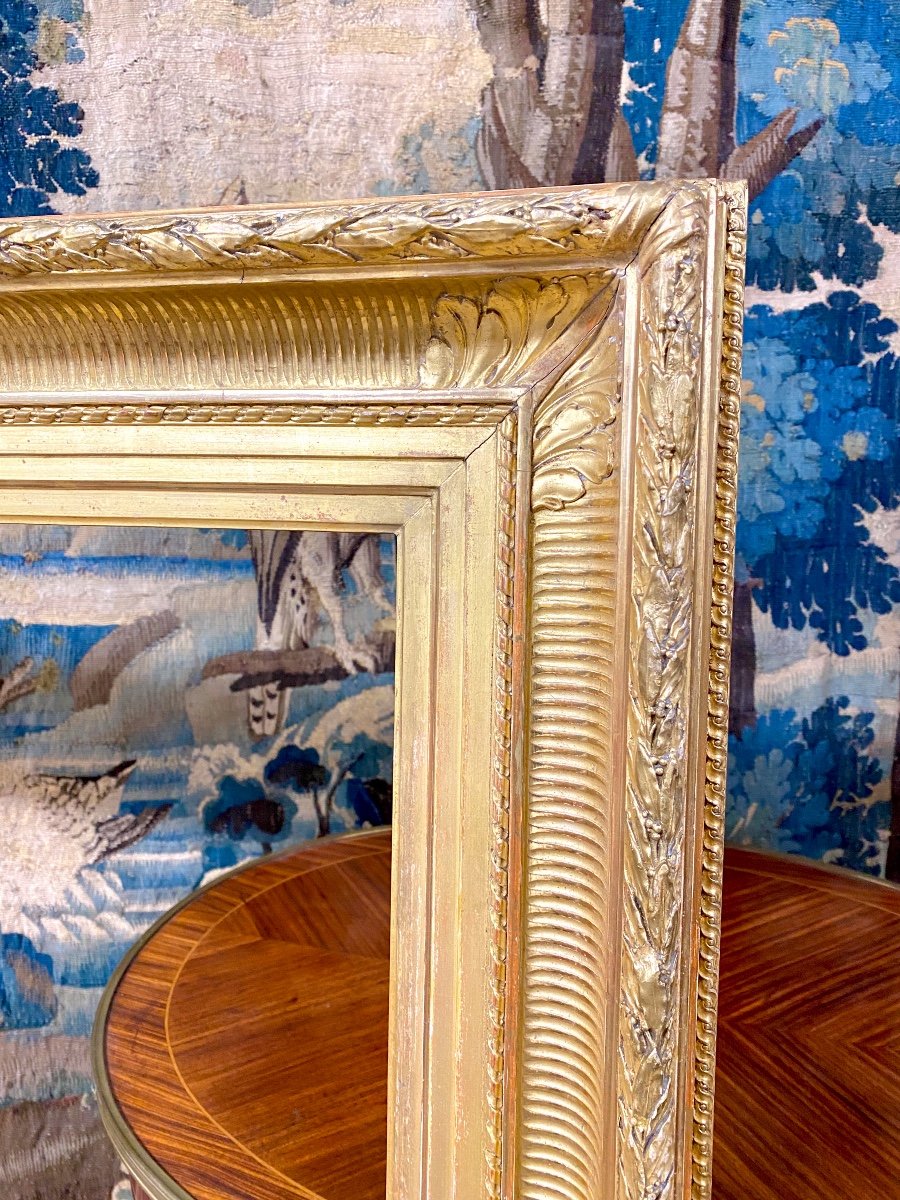 Large Frame In Golden Wood With Channels, Rebate: 101x73cm, Late 19th Century-photo-4