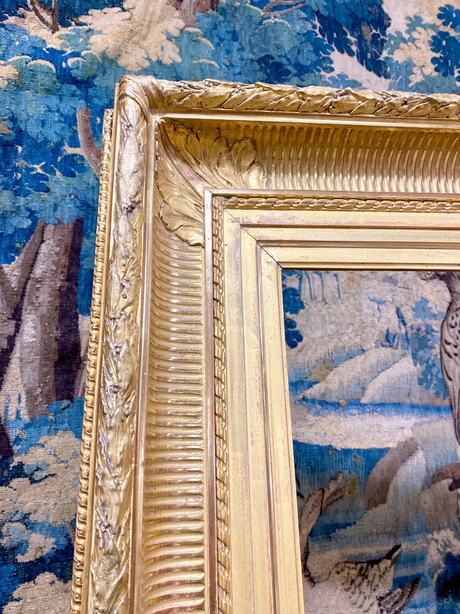 Large Frame In Golden Wood With Channels, Rebate: 101x73cm, Late 19th Century-photo-1