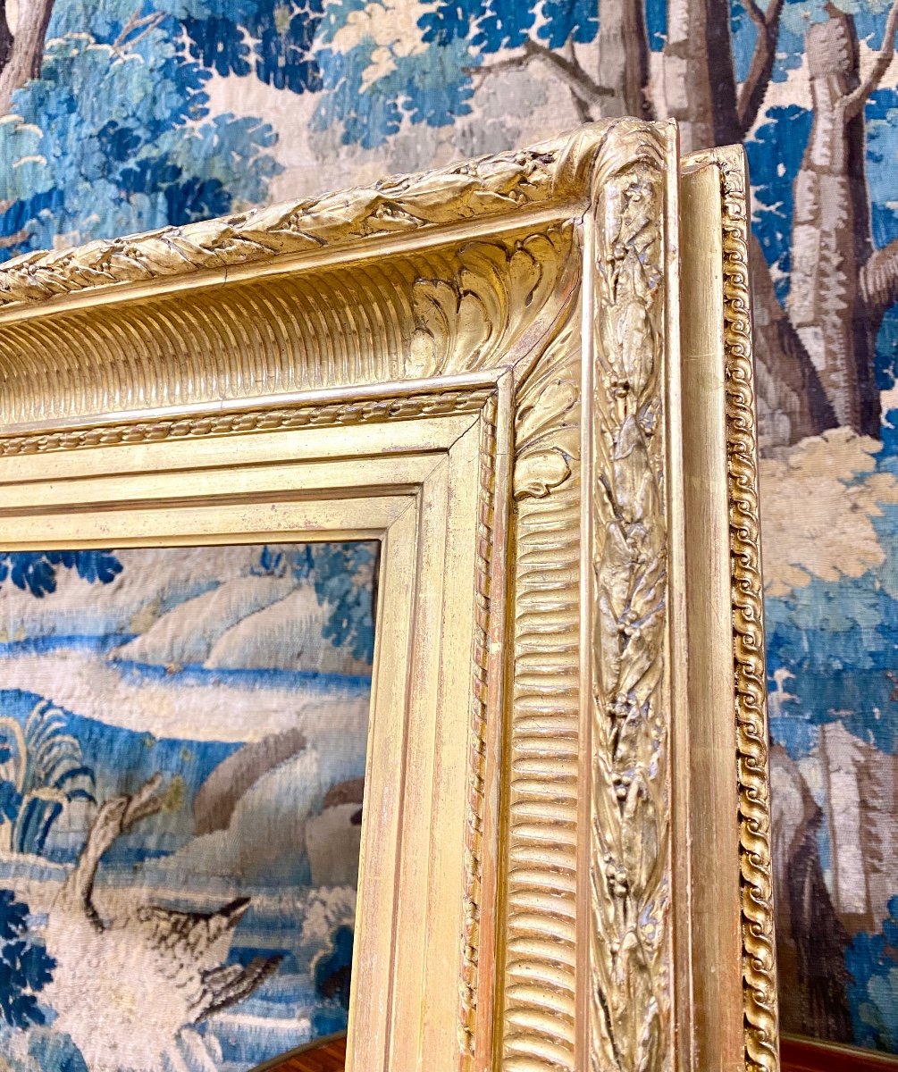 Large Frame In Golden Wood With Channels, Rebate: 101x73cm, Late 19th Century-photo-2