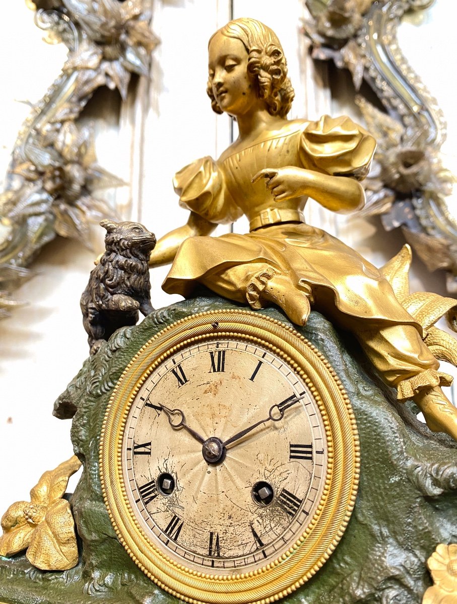 Pendulum With The Girl And The Cat In Gilt Bronze, Louis Philippe Period, XIXth Century-photo-2