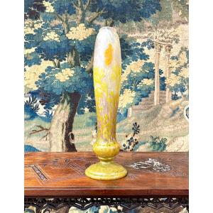 Daum Nancy - Grand Vase Aux Pavots En Plaquettes, époque Art Nouveau 
