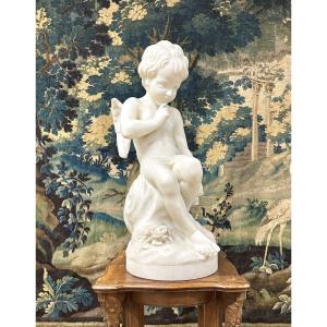 Guglielmo Pugi- Cupidon ou l’amour Menaçant, sculpture En Marbre XIXème Siècle D’après Falconet