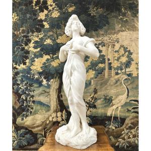 Sculpture De Femme En Marbre Blanc Intitulée « l’étoile Du Matin », époque Art Nouveau