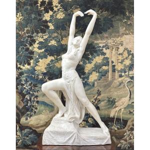 Alfredo Morelli - Egyptian Dancer, 92 Cm Sculpture In White Carrara Marble, Art Deco