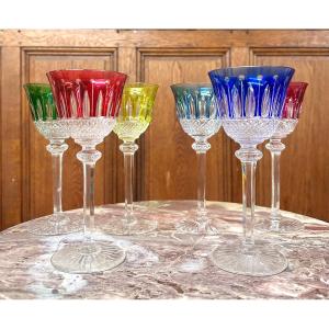 Service de 6 Grands verres en  Cristal de 20cm, Saint Louis modèle Tommy de couleur, "Roemers"