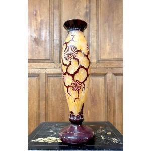 Charles Schneider Pour Le Verre Français, Vase Modele épinettes, Pâte De Verre Art Deco