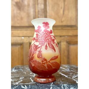 émile Gallé - Multi-layered Glass Vase Decorated With Plum Blossoms, Art Nouveau Period