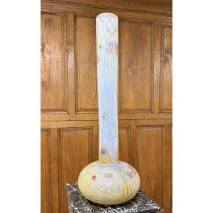 Daum Nancy - Important et rare vase roses, papillons et libellules aux cabochons, Art Nouveau