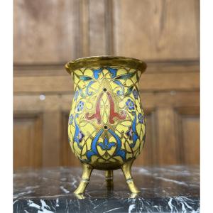 Petit pot en émaux cloisonné et bronze doré par Barbedienne 