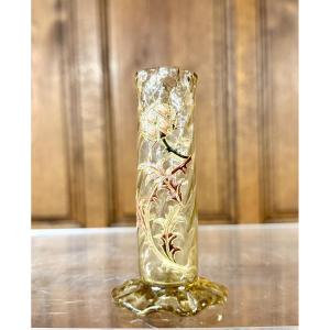 Emile Gallé - Petit vase en verre émaillé à décor de chardons, époque Art Nouveau 