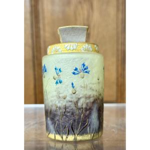 Daum Nancy - Cornflower Bottle Enhanced With Gold. Art Nouveau Period