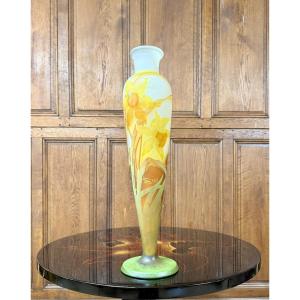 Émile Gallé - Vase cornet à décor de jonquilles d’époque Art Nouveau