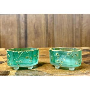 Daum Nancy - paire de salerons en verre émaillé et doré. Époque Art Nouveau