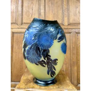 Émile Gallé - Important vase aux ficoïdes marins bleus, époque Art Nouveau 