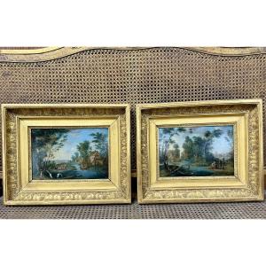 Pair Of Oil-on-panel Paintings From The Northern School, Late 18th Century. In Perfect Condition 