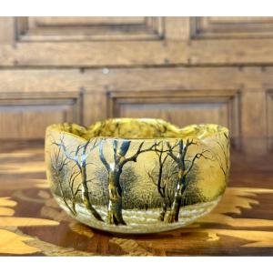 Daum Nancy - Multilobed Cup With A Design Depicting A Snow-covered Forest Landscape. Art Nouveau Period