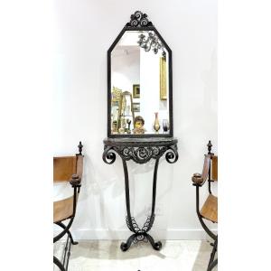 Paul Kiss - Side Table And Mirror In Wrought Iron. Art Deco Period, 1912