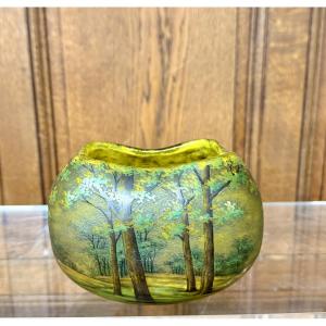 Daum Nancy - Egg-shaped Vase With Landscape Design, Art Nouveau Period