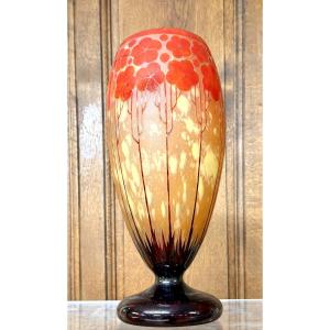 Charles Schneider For Le Verre Francais - Large Vase, “cardamines” Model. Art Deco
