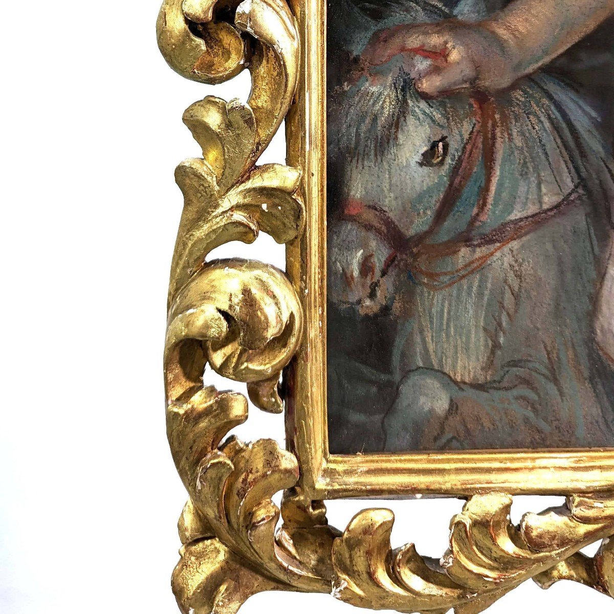  Paul Sarrut Jeune Fille Au Cheval De Bois Peinte Au Pastel Dans Son Cadre Bois Doré -photo-3
